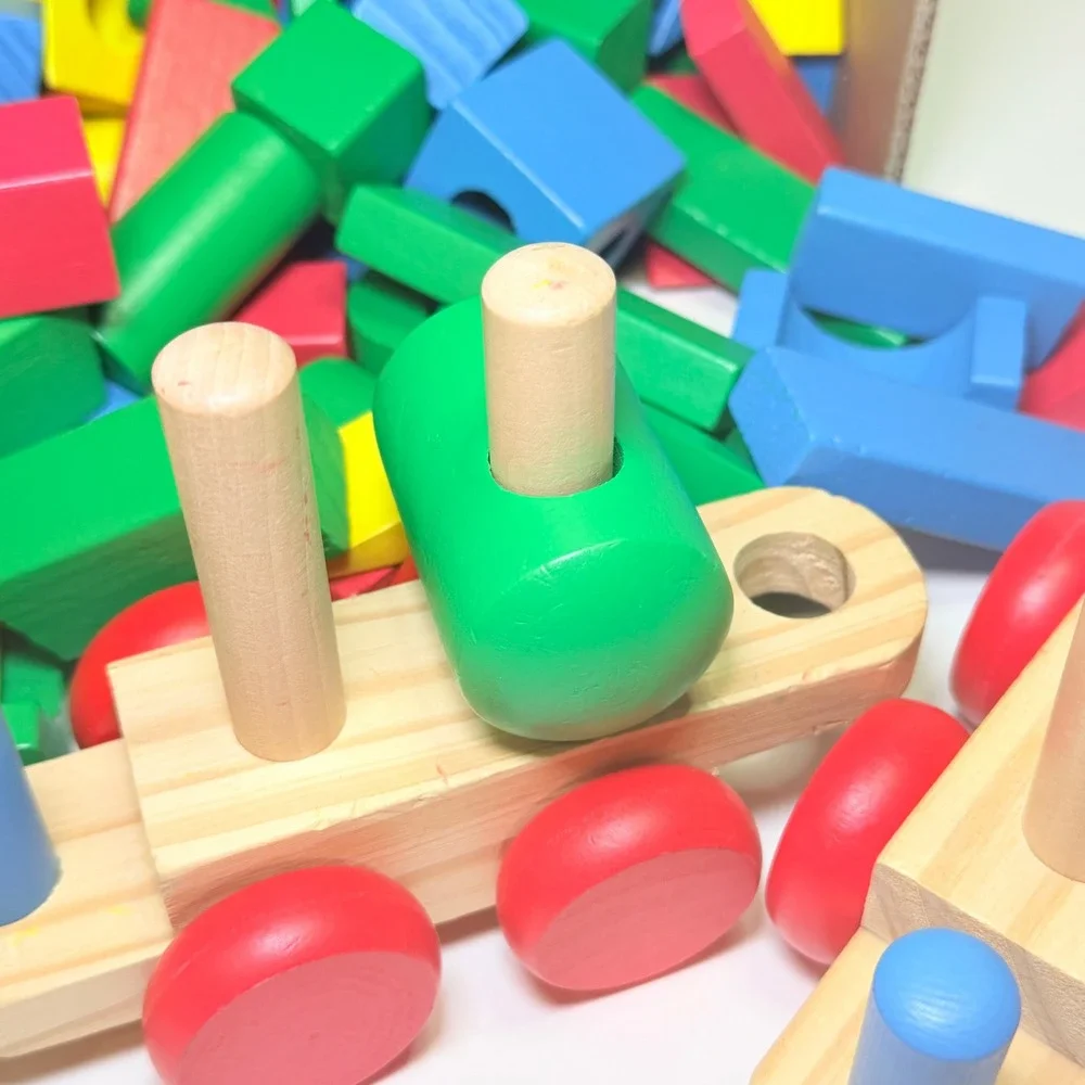 Melissa & Doug Classic Toy Stacking Train Wooden Building Blocks Set 1000183